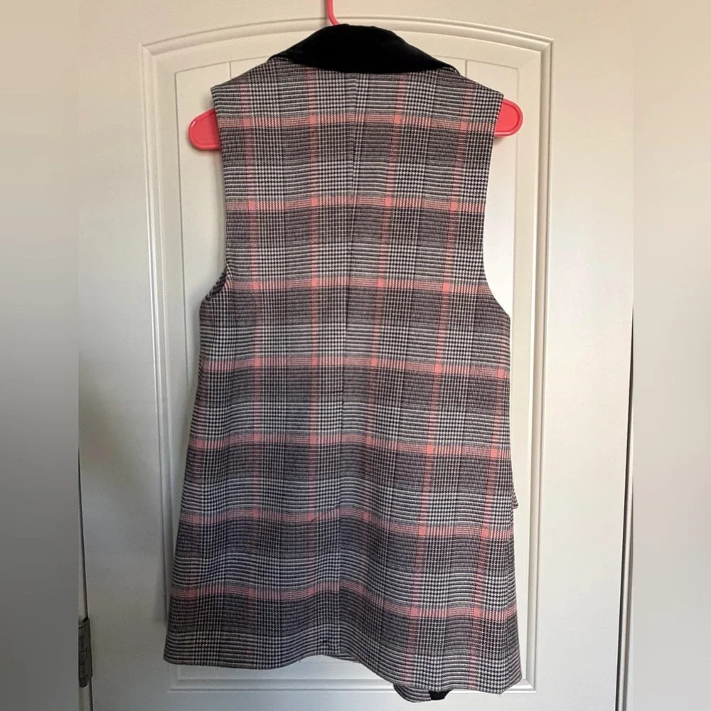 Free People Plaid Vest with Black Velvet Trim Velvet Lining
